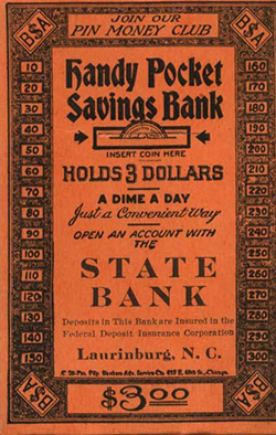 Bank envelope from the Laurinburg branch of the State Bank. Image from the North Carolina Museum of History.