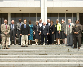 The North Carolina Historical Commission, 2009. From left to right: Dr. Richard D. Starnes, Prof. William S. Powell (emeritus), Dr. David C. Dennard, Dr. Harry L. Watson, Dr. Valerie A. Johnson, Dr. Mary Lynn Bryan, Mr. B. Perry Morrison Jr., Dr. Jerry C. Cashion (Chair), Dr. Jeffrey J. Crow (Secretary), Secretary Linda A. Carlisle, Department of Cultural Resources, Mrs. Millie Barbee (Vice-Chair), Mrs. Barbara Blythe Snowden, Dr. H. G. Jones (emeritus), Dr. Freddie L. Parker. Image from the North Carolina Office of Archives and History. The North Carolina Historical Commission, 2009. From left to right: Dr. Richard D. Starnes, Prof. William S. Powell (emeritus), Dr. David C. Dennard, Dr. Harry L. Watson, Dr. Valerie A. Johnson, Dr. Mary Lynn Bryan, Mr. B. Perry Morrison Jr., Dr. Jerry C. Cashion (Chair), Dr. Jeffrey J. Crow (Secretary), Secretary Linda A. Carlisle, Department of Cultural Resources, Mrs. Millie Barbee (Vice-Chair), Mrs. Barbara Blythe Snowden, Dr. H. G. Jones (emeritus), Dr. Freddie L. Parker. Image from the North Carolina Office of Archives and History.