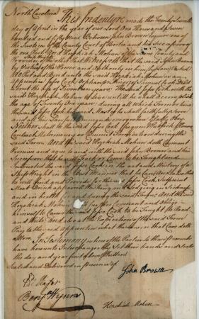 (click for transcription) "This indenture from 1759 bonded Jesse Cook, aged seventeen, as an apprentice to Hezekiah Mohun, a Bertie County shipwright, until Cook's twenty-first birthday. "(From Bertie County, NC, County Records, Apprentice Indentures, North Carolina State Archives (CR.010.101.7) Image online from LearnNC. 