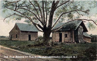 Two buildings at the Bennett Place farm, in Durham, N.C.