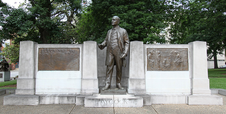 Photograph of the Charles Brantley Aycock memorial at the Capitol Building in Raleigh, 2011. Image from Flickr user OZinOH.
