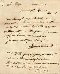 Letter from Autry to his wife, dated February 11, 1834 is on display at the Alamo. Image courtesy of Sampson County. 