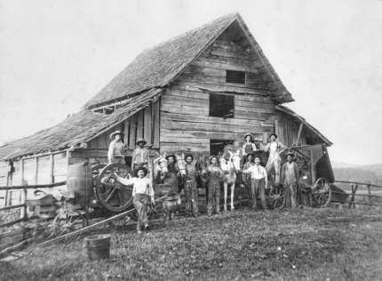 Wheat-threshing gang with their livestock and machinery, probably in Chatham County, July 1912. North Carolina Collection, University of North Carolina at Chapel Hill Library. Original photograph owned by H. T. Eddins of Durham. Wheat-threshing gang with their livestock and machinery, probably in Chatham County, July 1912. North Carolina Collection, University of North Carolina at Chapel Hill Library. Original photograph owned by H. T. Eddins of Durham.