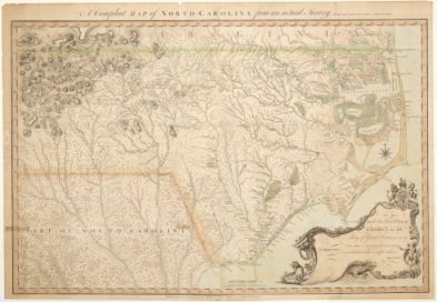 Historic map of North Carolina. Detailed rivers and state boundaries. 