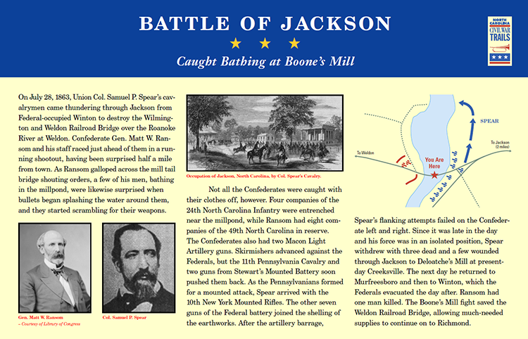 "Battle of Jackson: Caught Bathing at Boone's Mill." Civil War Trails, Inc. CivilWarTraveler.com. 