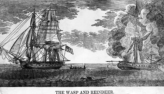 An engraving of the Wasp and the Reindeer. Image from the North Carolina Museum of History.