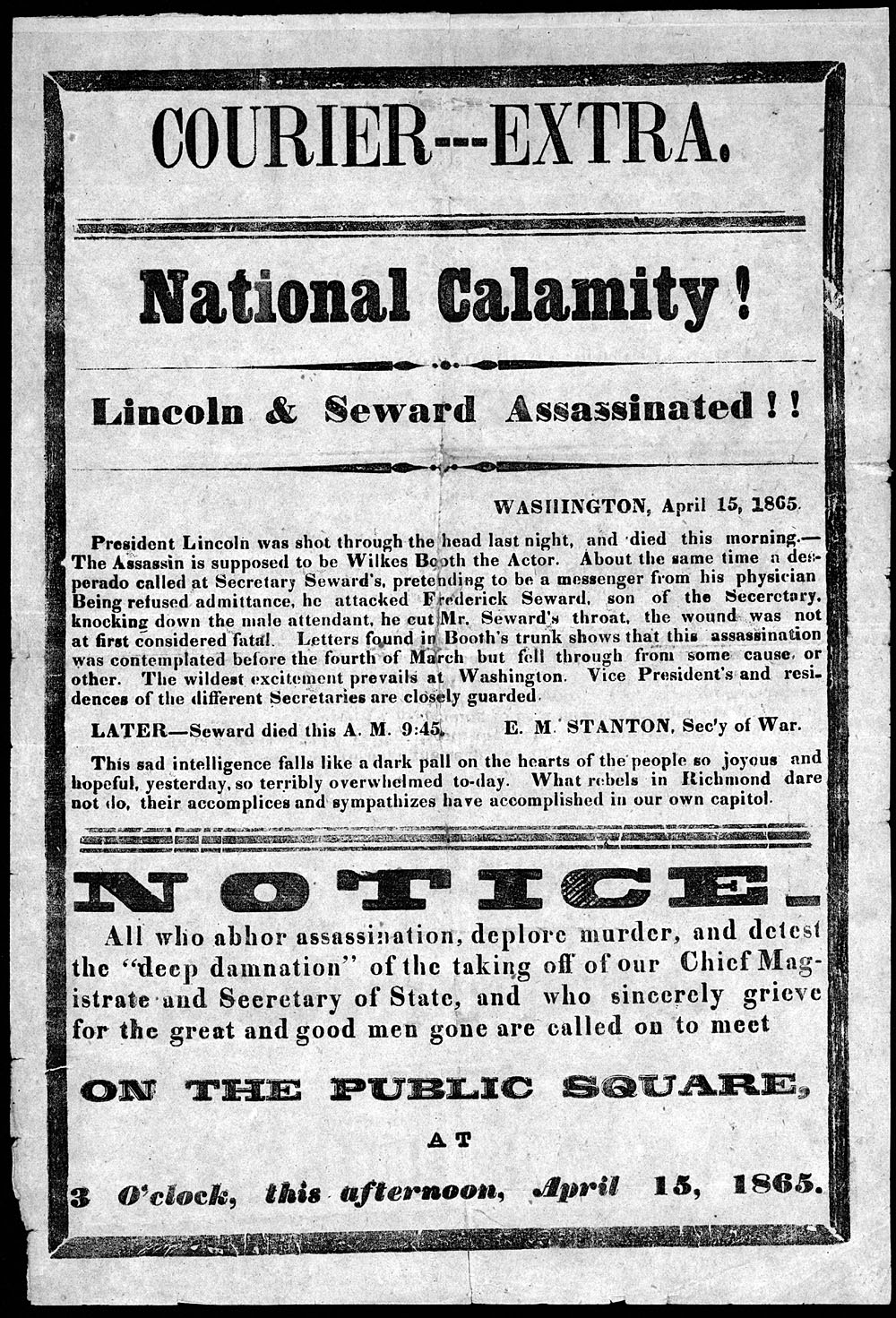 National calamity! Lincoln and Seward assassinated