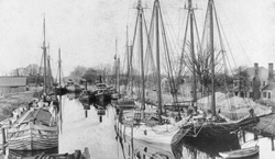 A view of the Dismal Swamp Canal at South Mills, ca. 1900. North Carolina Collection, University of North Carolina at Chapel Hill Library. (Click to view larger.)