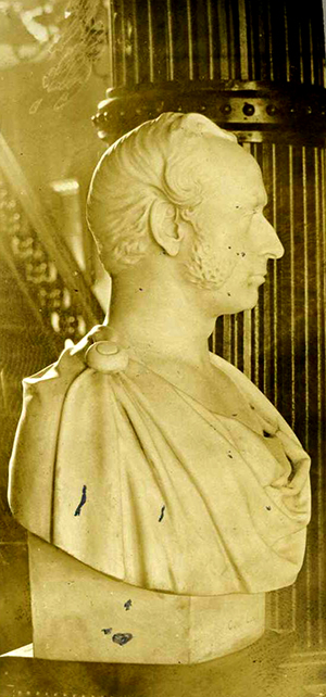 A bust of John Willis Ellis portraying him in the style of ancient Rome, by sculptor Henry Dexter, circa 1859-1864. Image from the North Carolina Museum of History.