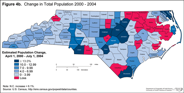 Figure 4b: Change in Total Population 2000-2004