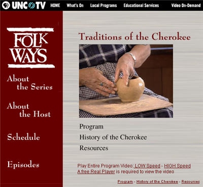 UNC TV Folk Ways: Traditions of the Cherokee site link