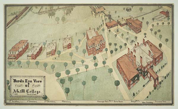 A "bird’s eye view" of the campus of the North Carolina College of Agriculture and Mechanic Arts, 1897.