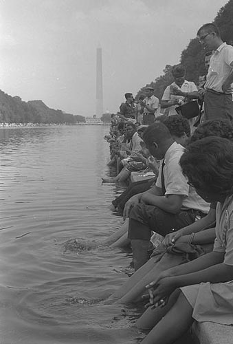 March on Washington demonstrators with their feet in the Reflecting Pool, 1963