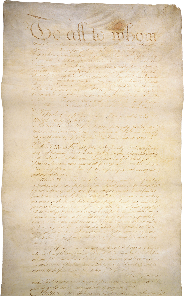 This is an image of the first page of the Articles of Confederation