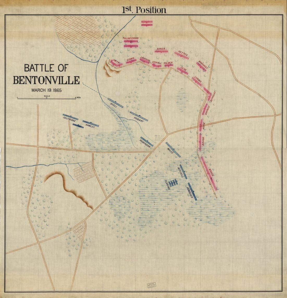 Maps of the Battle of Bentonville, includes details on both Federal and Confederate commanding officers of each brigade. Courtesy of the Library of Congress.