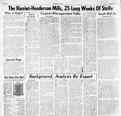 Image of a page from UNC's student paper "The Daily Tarheel", May 1, 1959, with extensive coverage of strike at Harriet-Henderson.