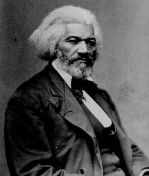 Black and white image of Frederick Douglass.