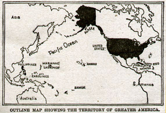Map shows the extent of U.S. territories and possessions after the Spanish-American War.