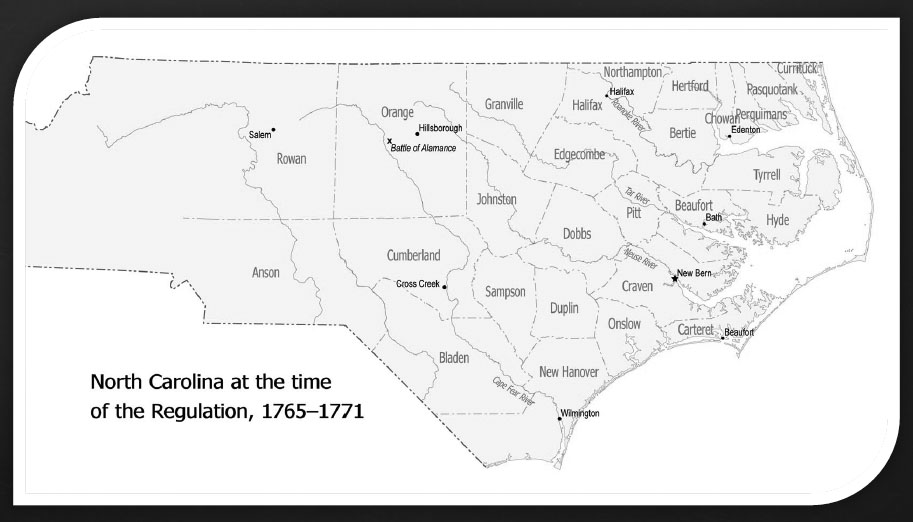 Map of North Carolina at the time of the Regulation Movement, 1765-1771