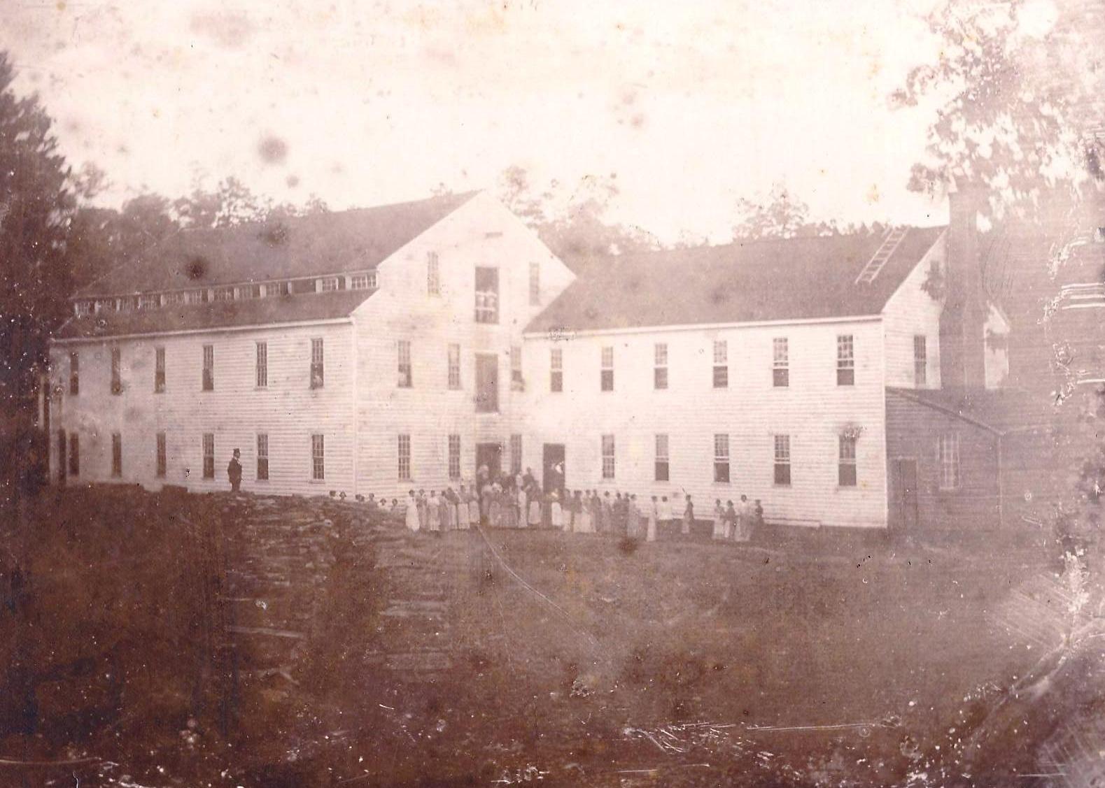 Photograph of Alamance Cotton Mill, as it appeared in 1837 shortly after construction.