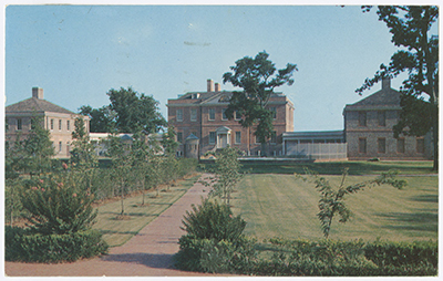 Postcard of New Bern's Tryon Palace. Built in the years between 1767 and 1770, this regal structure was the first capital of North Carolina. Commissioned by Royal Governor William Tryon, it was considered ostentatious by many NC citizens at the time, and added to growing tensions between tax payers and colonial leadership. Image courtesy of UNC Libraries. 