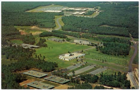 Aerial photograph of the Research Triangle Park, undated but likely circa 1960s to 1970s. Published by Aerial Photography Services, Charlotte, N.C. From the Durwood Barbour Collection of North Carolina Postcards, UNC-Chapel Hill.