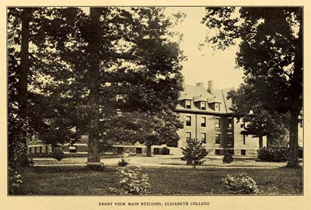 Photograph of the Main Building at Elizabeth College in Charlotte, N.C., from the 1910 college yearbook "The Elizabethan." In 1921, the college burned down and the school merged with Roanoke College for Women in Salem, V.A.