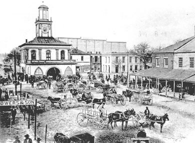 Photograph of the City Market and Market House in Fayetteville, N.C., ca. 1890-1900. From the collection of the State Archives of North Carolina.