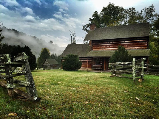 A photograph of the reconstructed Weaverville home of David and Priscilla Vance, birthplace of future governor Zebulon B. Vance. The mountain plantation was built in the 1790s, but then later reconstructed. 