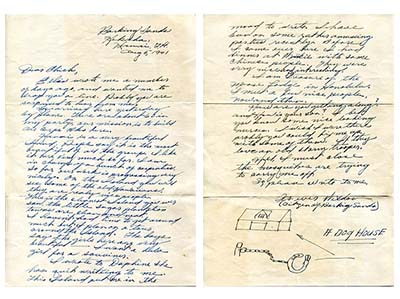 Letter from Weldon Burlison to Elsie Edwards, from Barking Sands, Hawaii, August 5, 1941. From the Weldon C. Burlison Collection, Military Collection, State Archives of North Carolina. Used with permission.