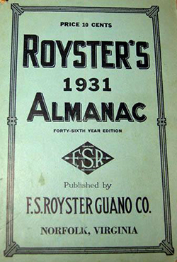 Cover of an almanac put out by the F.S. Royster Guano Co., 1931. Image from the North Carolina Museum of History.