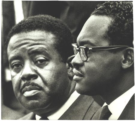 Photograph of Reginald Hawkins (right), from the Allard Lowenstein Papers, Southern Historical Collecction, UNC-Chapel Hill. Republished in NCpedia with permission.