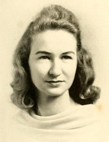 Senior portrait of Eleanor Elaine Thompson (Wortz) from the Catawba College yearbook the "Sayakini", 1942. 