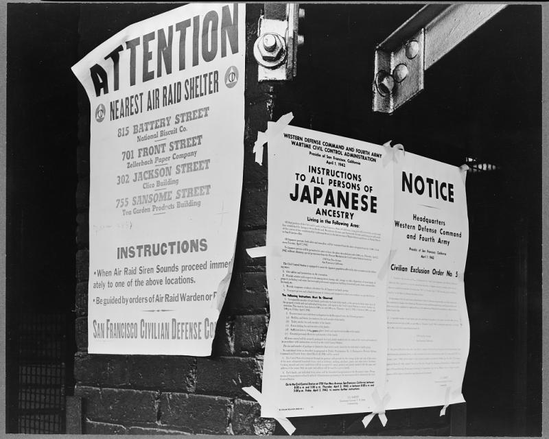 A poster relaying information about the internment and deportation of Japanese Americans.