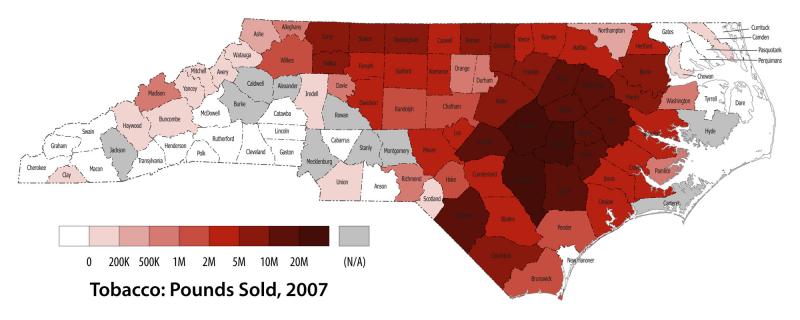 Pounds of tobacco sold in North Carolina, 2007 Pounds of tobacco sold in North Carolina, 2007