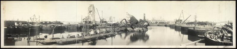 Photograph of the destroyed ship, U.S.S. Maine.