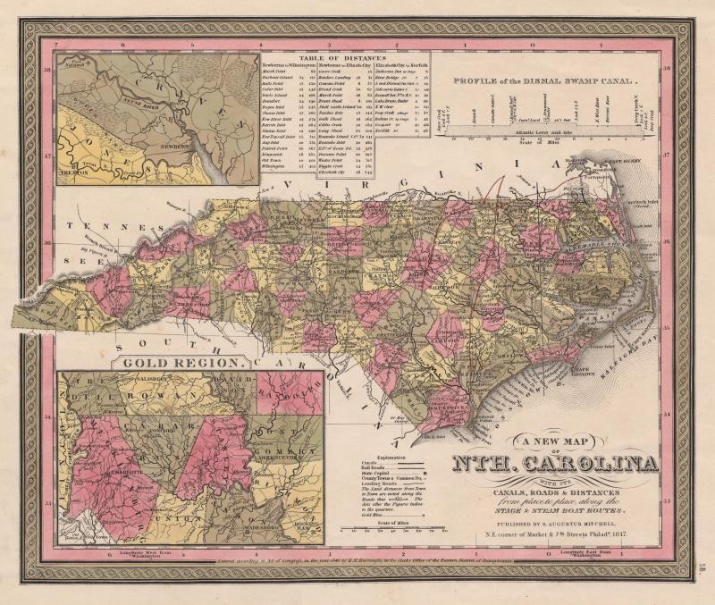 Map of North Carolina showing the Gold Region (1847) Map of North Carolina showing the Gold Region (1847)