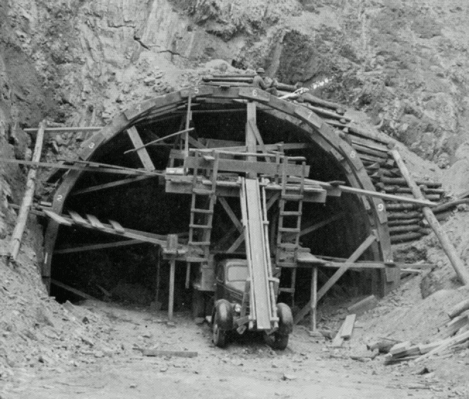 Blue Ridge Parkway tunnel construction. A tunnel under construction.