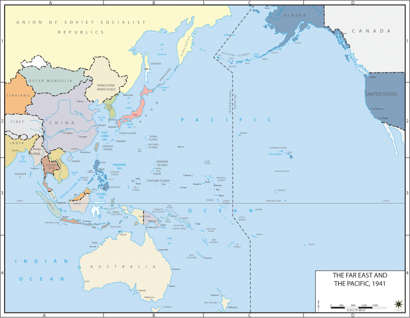 A map illustrating holdings in East Asia and the Pacific in 1941.