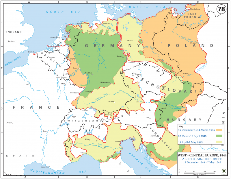 A map showing cessions in German territory in 1945.