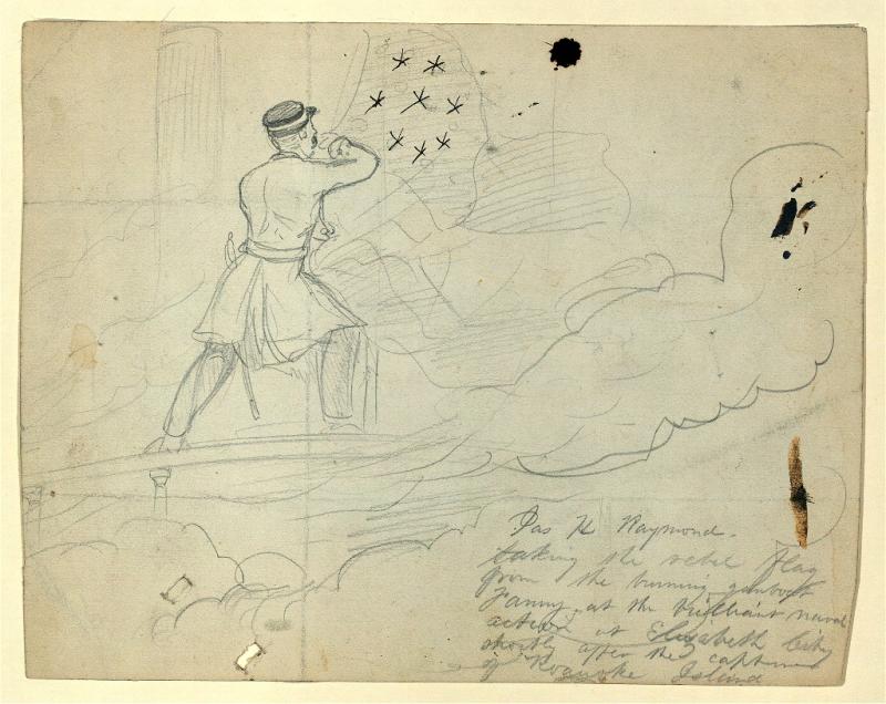 Soldier's sketch of Raymond taking of the Confederate flag at Elizabeth City