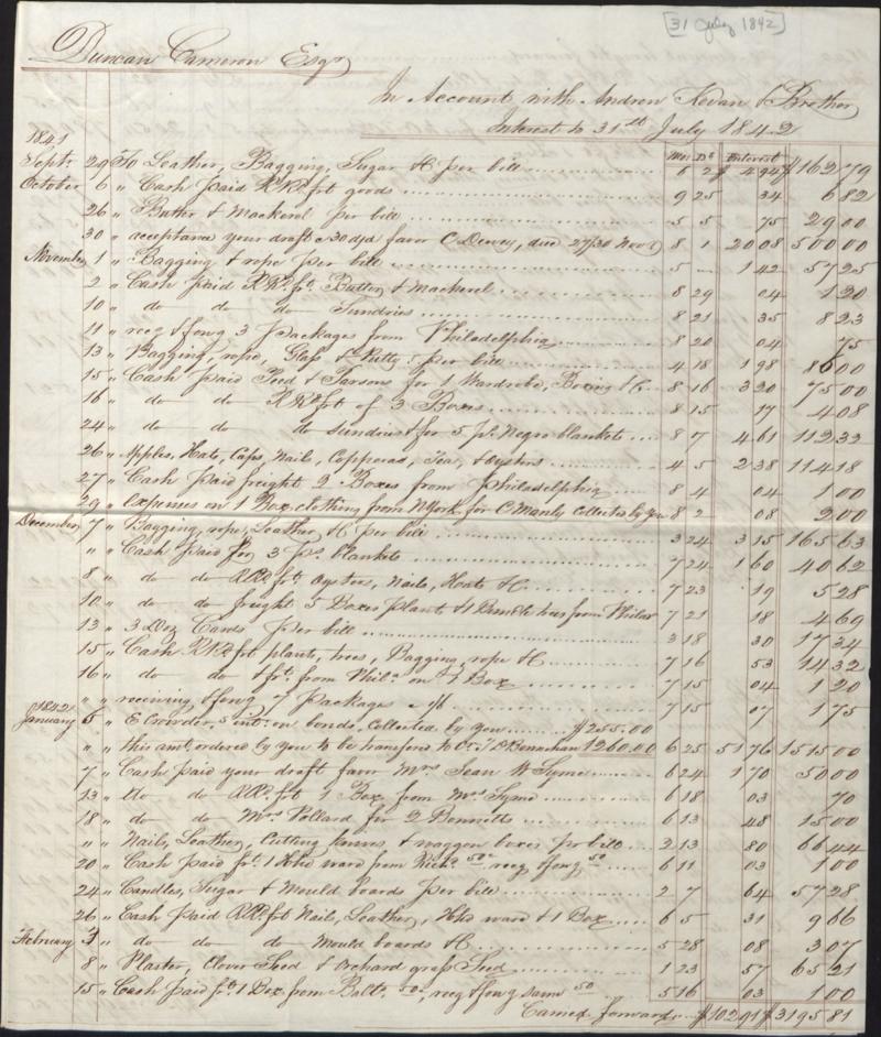 Duncan Cameron account book