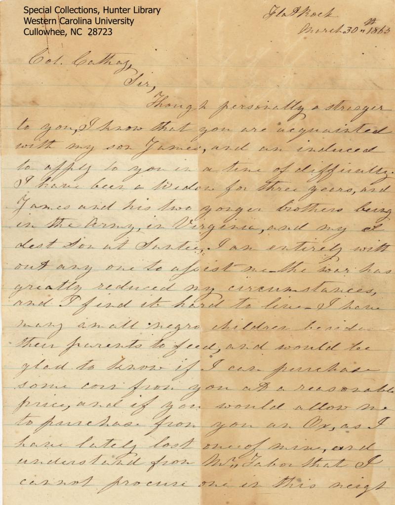 <img typeof="foaf:Image" src="http://statelibrarync.org/learnnc/sites/default/files/images/cathey1.jpg" width="1204" height="1540" alt="Letter from Emma A. Shoolbred to Col. Cathey, 1863" title="Letter from Emma A. Shoolbred to Col. Cathey, 1863" />