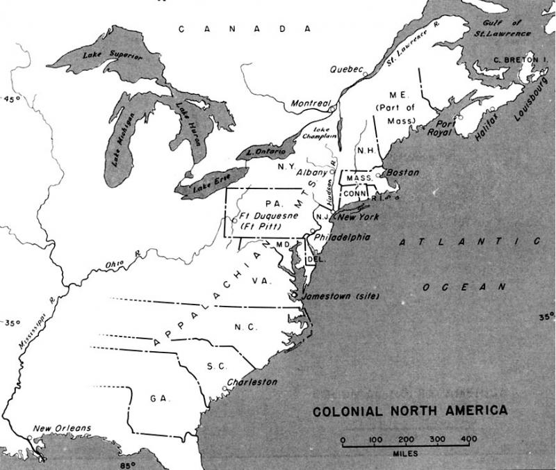 Map depicting colonial North America.