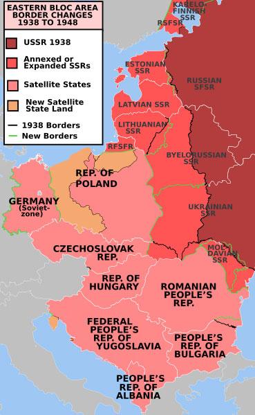 Map showing communist states of Eastern Europe from 1938 to 1948.