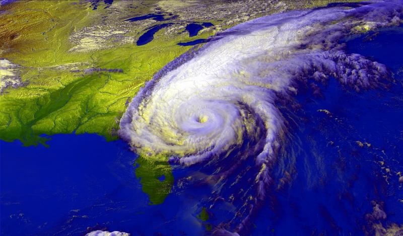 A satellite image depicts Floyd encompassing much of the eastern seaboard.