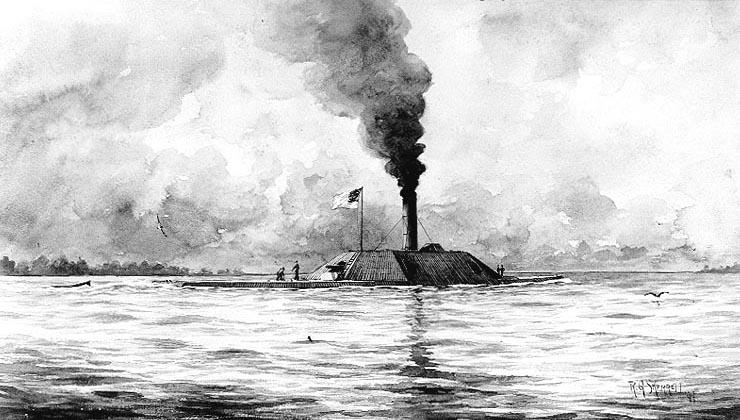 A drawing of the sunken Confederate ship Albemarle