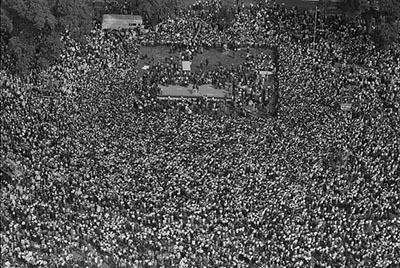 This is an aerial image of the crowd during the March on Washington, 1963. From the Library of Congress.