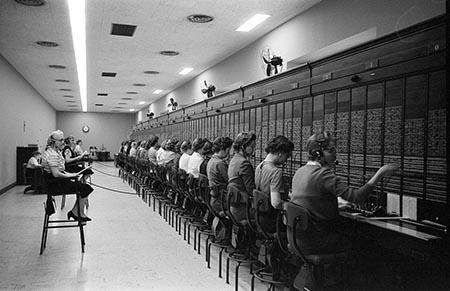 This is an image of females working at at telephone switchboard at the Capitol, Washington, DC, 1959.