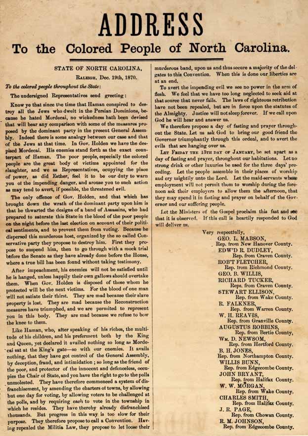 Address to the Colored People of North Carolina, 1870